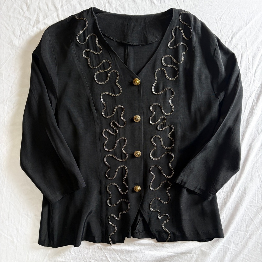 Vintage Long Braid Applique Button Down Top Jacket